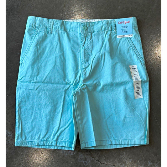 Cat & Jack Boys Blue Flat-Front Twill Shorts 16 Husky Adjustable Waist Pockets