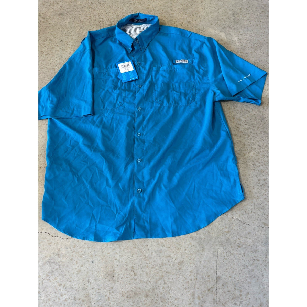 Columbia PFG Tamiami Men's XL Blue Short Sleeve Button-Down Polyester Shirt