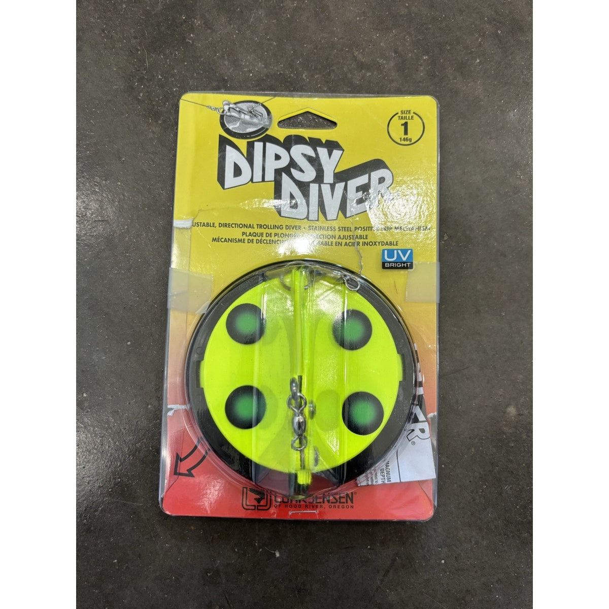 Luhr-Jensen Dipsy Diver Size 1 UV Bright Yellow/Black/Green 146g Steel