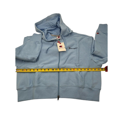 Champion Women's Cropped Hooded Fleece Zip-Up Hoodie - Light Blue Large