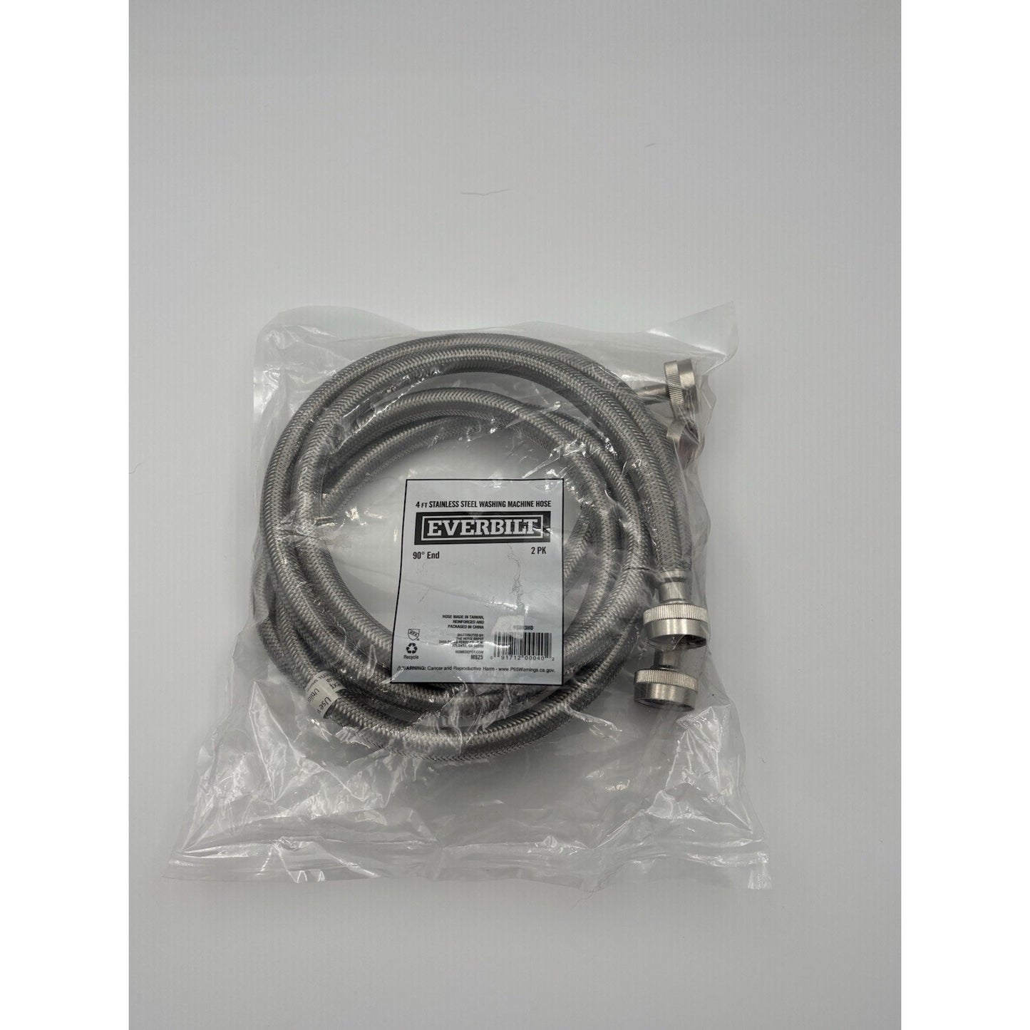Everbilt 4 ft. Stainless Steel Washing Machine Connector Hoses (2-Pack)- 90* End