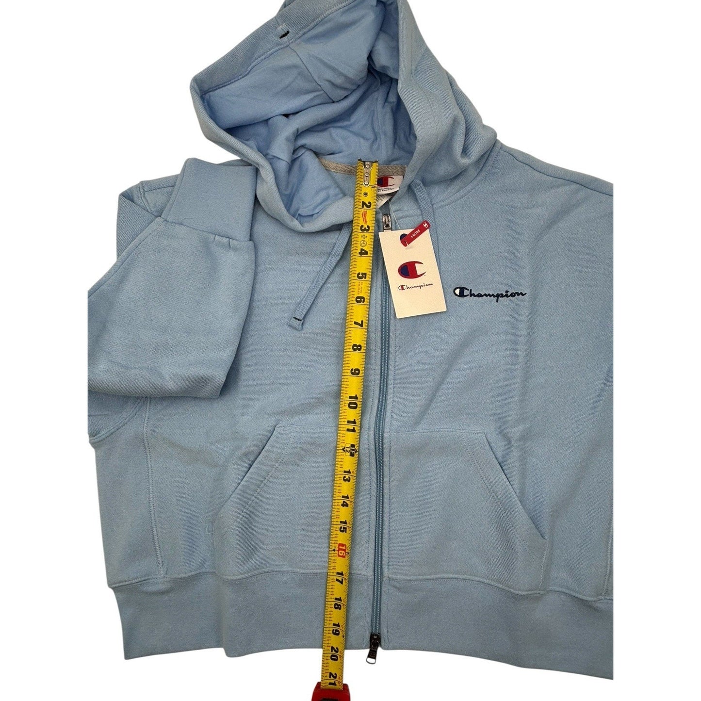 Champion Women's Cropped Hooded Fleece Zip-Up Hoodie - Light Blue Large