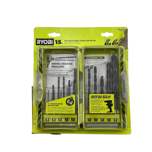 Brand New RYOBI A971503 Black Oxide Hex Shank Drill Bit Set (15-Piece)