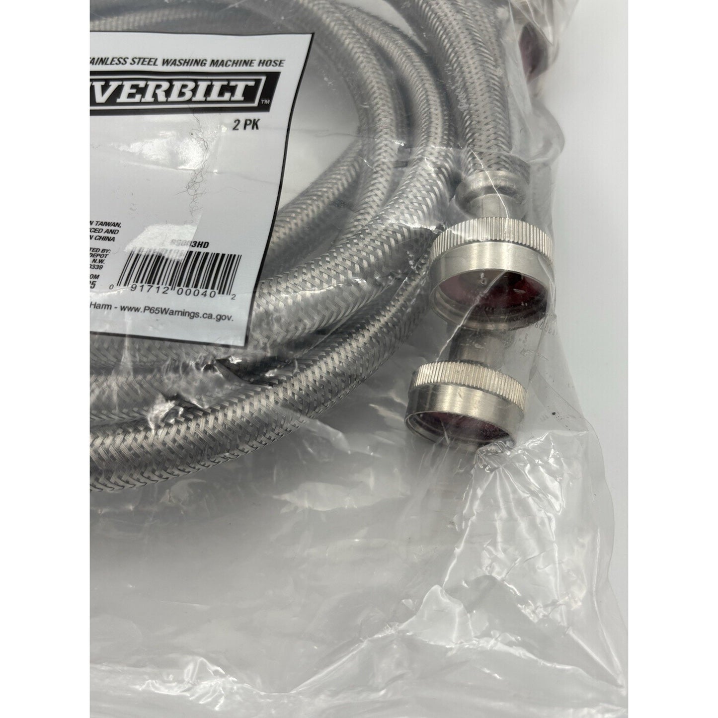 Everbilt 4 ft. Stainless Steel Washing Machine Connector Hoses (2-Pack)- 90* End